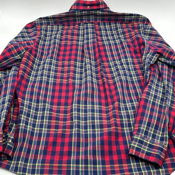 VINTAGE Gant Shirt Men Large Blue Red Fox Hunt Plaids Button Up Flap Pocket 90s - Picture 2 of 8